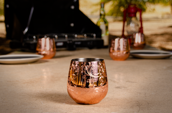 BarTata EMPRESS Copper Finish Stemless Tumblers - Set of 4 | Glamping Drinkware